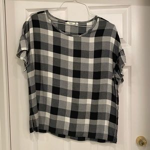 Black and white check top with ruffled sleeves